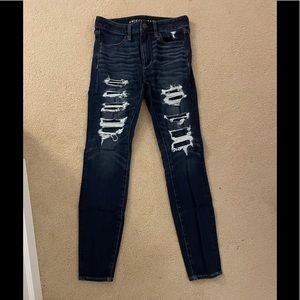 Dark Wash American Eagle Jeggings with Rips